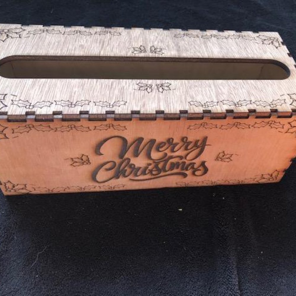 Laser Wood Merry Christmas Paper Towel Box